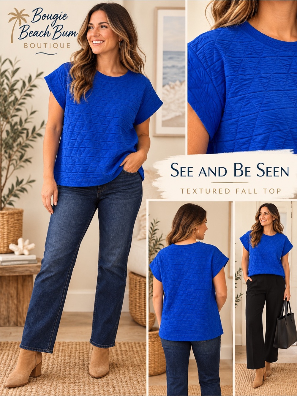 Attention getting blue textured blouse, gorgeous detail, thick material for fall